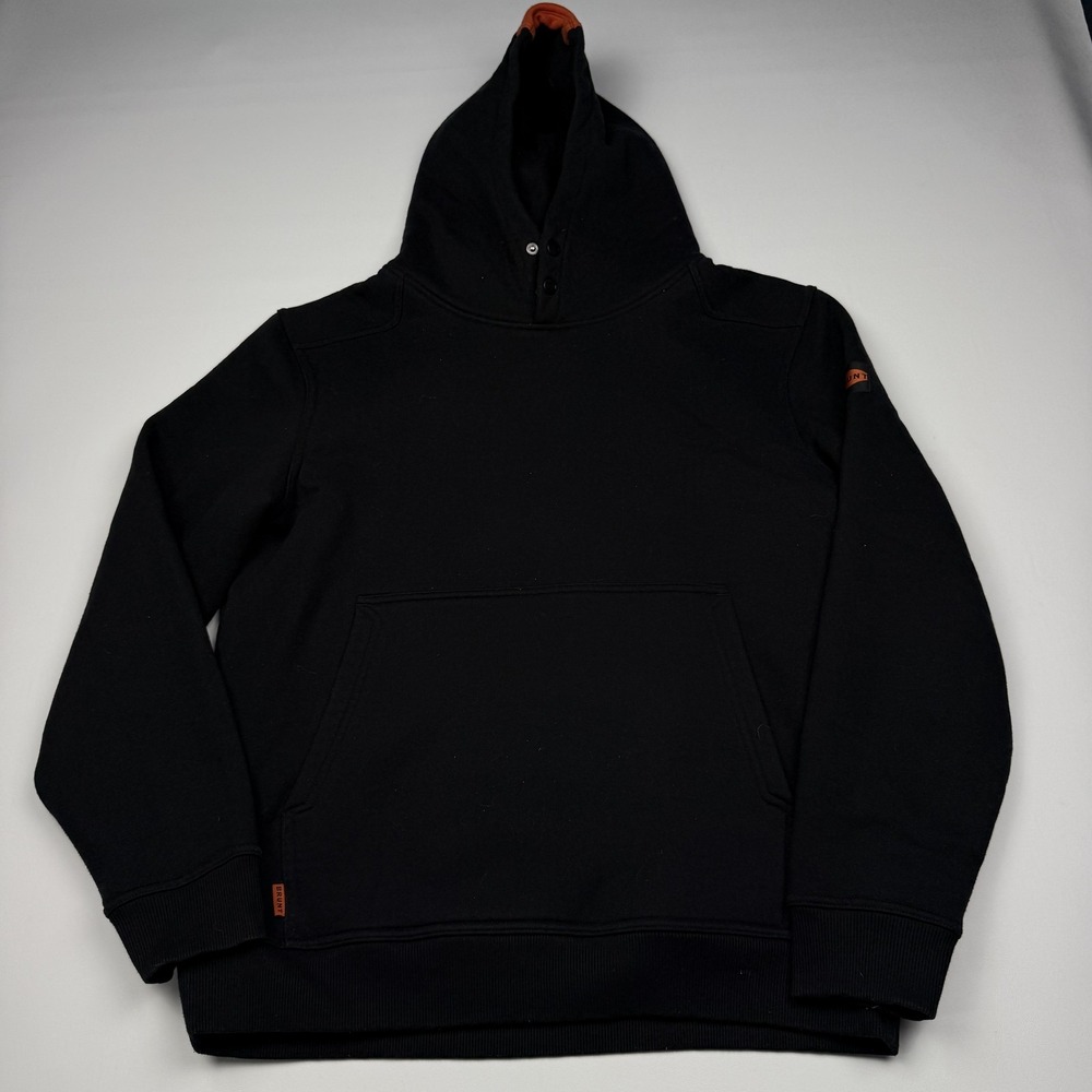 BRUNT Hoodie Mens Large Black Fleece Pullover Snap Neck Workwear Shevlin Pocket
